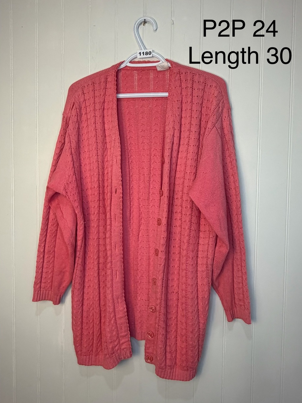 Vintage Pink Knit Cardigan Sweater – Cottagecore Grandma Chic Oversized - Picture 2 of 6